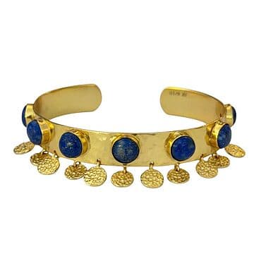ESCRAVA LATÃO COM BANHO OURO 24KT, COM 7 LAPIS LAZULI