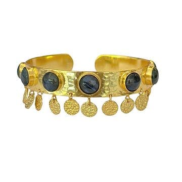 ESCRAVA LATÃO COM BANHO OURO 24KT, COM 7 LABRADORITES