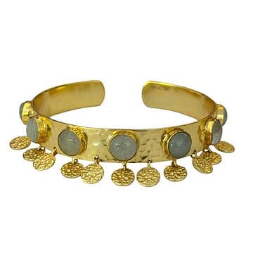 ESCRAVA LATÃO COM BANHO OURO 24KT, COM 7 PEDRAS LUA